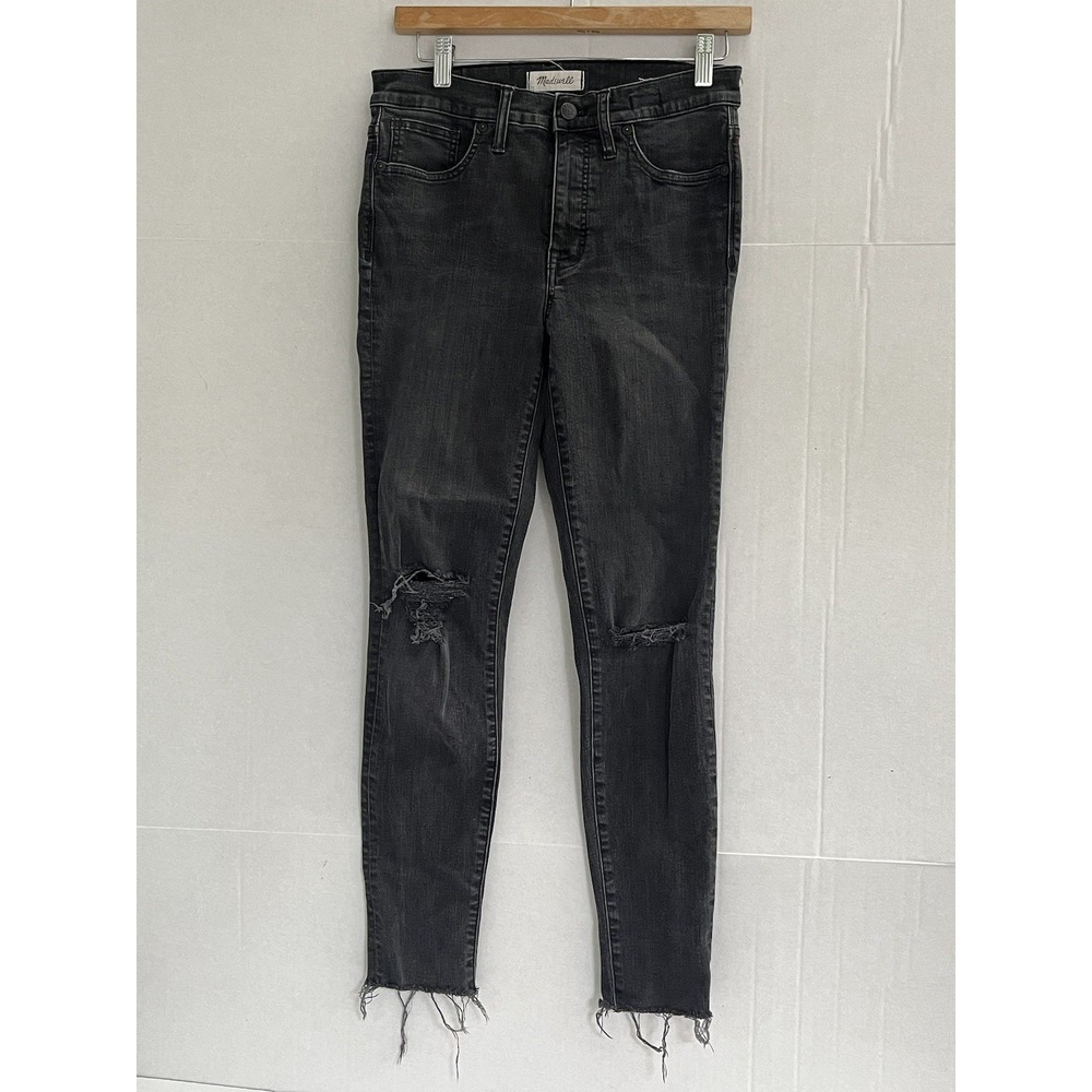 Madewell Jeans Women's 29 9" High-Rise Skinny Black Distressed Stretch